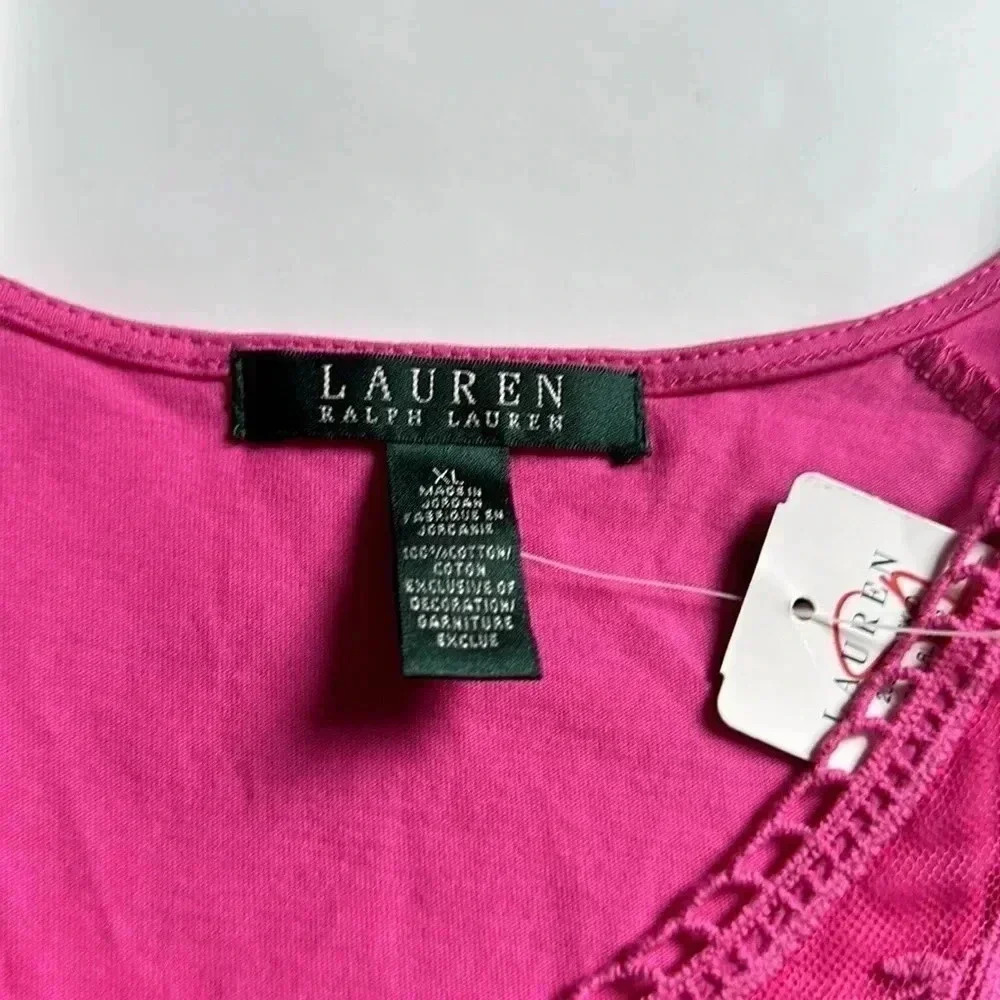 Lauren Ralph Lauren pink embroidered shirt sleeve top size XL NWT - Picture 4 of 5